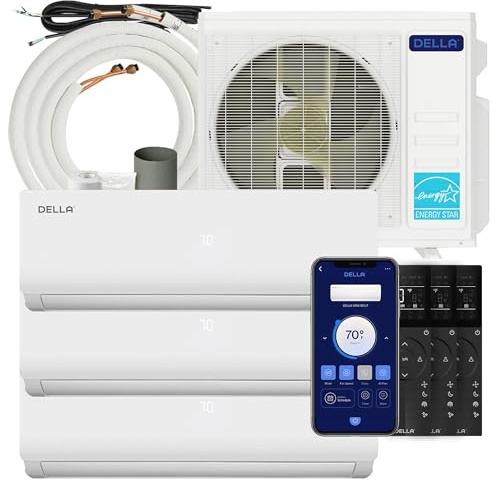 DELLA 28K BTU ODU Tri 3 Zone 12K 12K 12K BTU 20 SEER2 208-230V Cools Up to 1650 Sq.Ft, Works with Alexa and Wifi, Energy Efficient, Multi Zone Mini Split AC, Pre-Charged Heat Pump, 16ft Kit