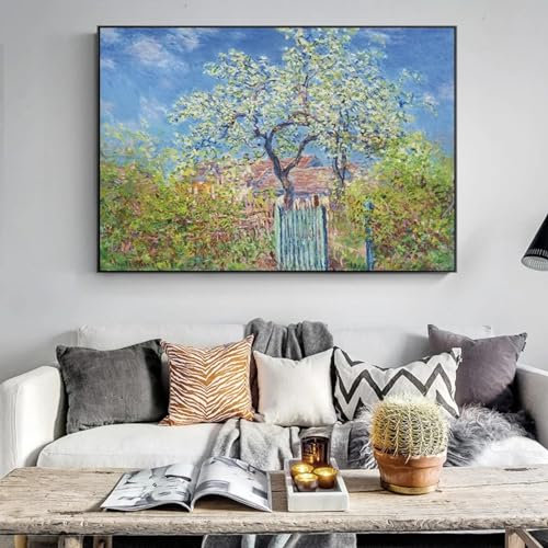 ytonghao Monet Riproduzioni di dipinti di fiori di pesco Impressionista Paesaggio primaverile Quadri su tela per soggiorno 60x80 cm senza cornice