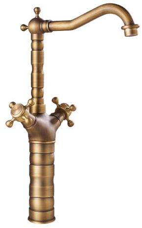 Wasserhahn Bad Waschtischarmatur Hoch Auslauf 360° Drehbar Messing Zweigriff Mischbatterie Waschbecken Armatur, Badarmatur Waschtischbatterie Badezimmer, Bronze