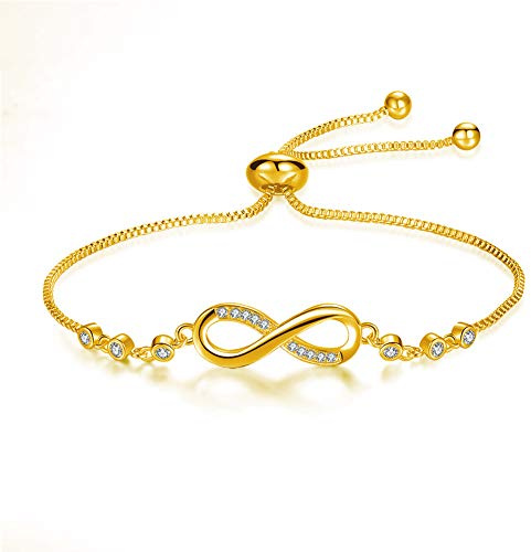 EUMENIDES Armband Damen mit Shining 5A Zirkonia Kristall Tennis Armband,Verstellbares Armband (Grenzenlose Liebe - Gold)