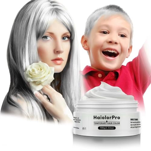 HaiolorPro Weiss Temporäre Haarfarbe Auswaschbar, Haarfarbe Wachs für Männer und Frauen, Haarmascara für Partys oder Cosplay, Haarfärbeprodukte ohne Unordnung (Weiss）