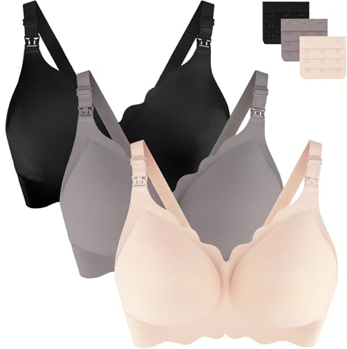 UHdod Still-BHS zum Stillen, Schwangerschafts-BH für Schwangerschaft, Still-BHS für Frauen, Umstands-BHS für Frauen, Schwarz + Hautfarben + Grau, X-Large