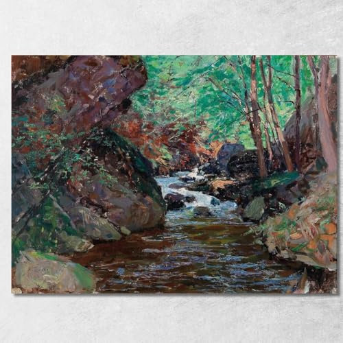 Il Corso di Un Ruscello Alfred Zoff, azf62 Quadro Stampato su Tela Fine Art, Intelaiato Pronto da Appendere, assemblato a Mano, 100x70 cm