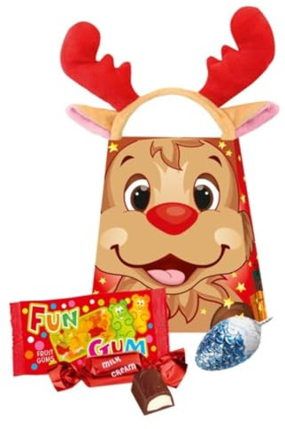 Windel | Bolsa Círculo Reno Estampado Navidad Chocolates Leche y Caramelos Gommosos | Caja de Regalo Chocolates Leche y Caramelos - 118 Gr