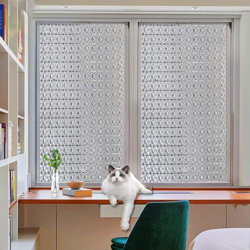 Pellicola Elettrostatica 45 x 90 cm, Riduzione Abbagliamento Solare, Anti-Calore, Facile da Installare, Pellicola Oscurante Pellicola Statica, per Ufficio Bagno, diamante 3D