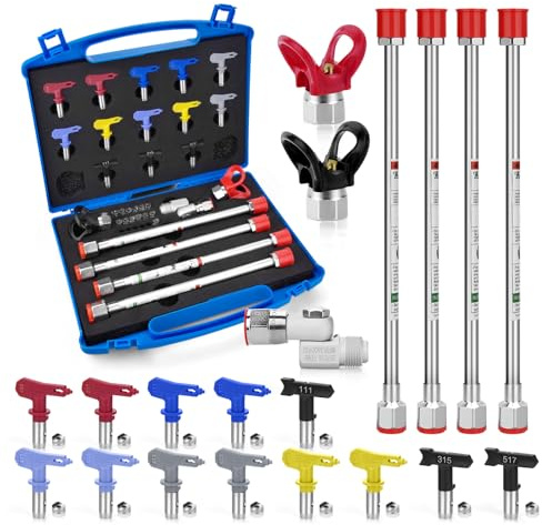 Conjunto de Accesorios de Pistola de pulverizador de Pintura sin Aire de 21 Piezas con Puntas de pulverización Reversibles de 13 Piezas, Varita de extensión de pulverizador de Pintura de 30 cm
