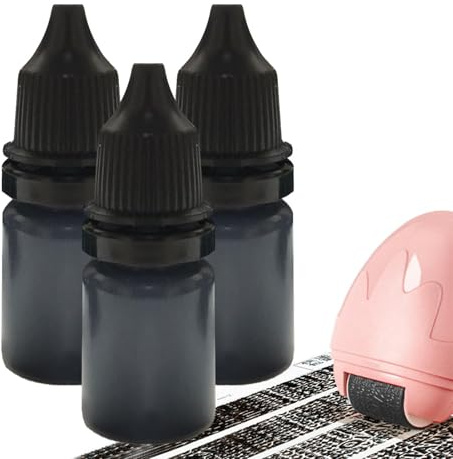 Stempeltinte Nachfüller set, Stempelfarbe Schwarz Zum Nachfüllen, 10 ml x 3 Flaschen Stempel Tinte, Nachfülltinte für Stempelroller, Datenschutzstempel, Rollstempel