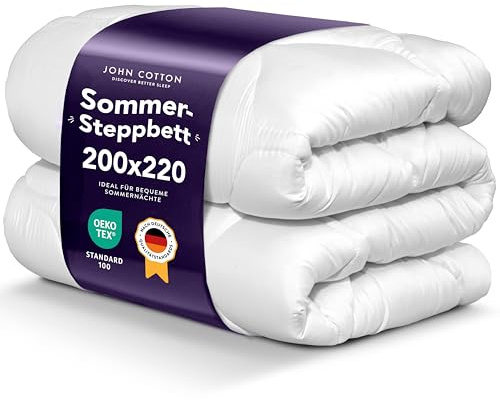 John Cotton Bettdecke 200x220 - Elegant & Leichte Decke für Sommer | Weiche & Atmungsaktive Allergiker Oberbett | Oeko-Test Zertifiziert Steppdecke | Bettdecken 200x220cm | Schlafdecke