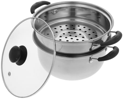SOLUSTRE Pentola a Vapore in Acciaio Inossidabile 20 Cm, Pentola per Zuppa Resistente e Compatta, Utensile Cucina Vapore per Casa e Ristorante
