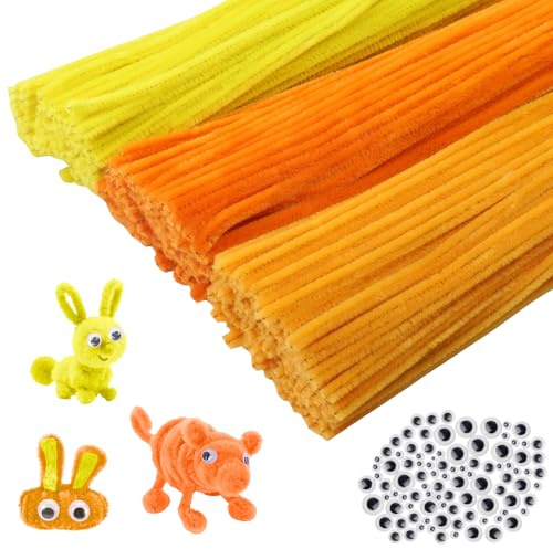 YFLeomry 300 Stück Pfeifenputzer zum Basteln 3 Verschiedene Gelb | Chenilledraht Pipe Cleaner, für Kreative DIY Projekte und Basteldeko, Pfeifenreiniger zum Basteln Gelb, mit 100 Kulleraugen
