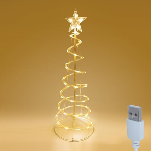 Gresonic Spirale 100cm Weihnachtsbaum mit Stern，Warmweiß ，Christbaum Lichterbaum Innen Auße，DIY Weihnachtsdekorationen，IP44 Wasserdicht für Garten Hochzeit Weihnachten Party