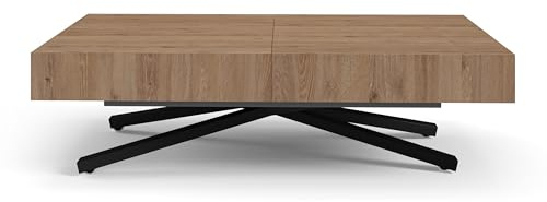 Couchtisch 120-200 cm, Höhenverstellbarer ausziehbarer, Truffle Brown | Tish Sena X, Wohnzimmertisch mit Metallbeine in Farbe Schwarz