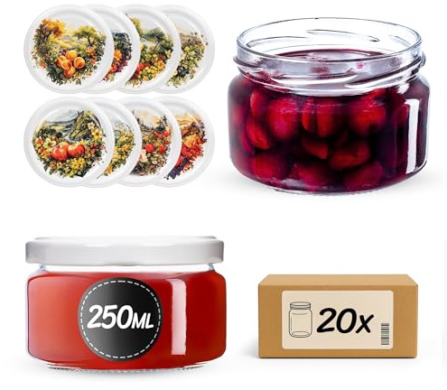 KADAX Set di 20 vasetti per marmellata in vetro 250ml Ø82 – tappo a vite ermetico, per marmellate, miele, confetture e bomboniere