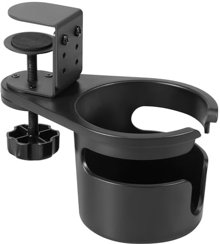 Eyoulife Getränkehalter Tisch Einstellbar 360° Drehung Becherhalter Schreibtisch mit Rutschfeste Gummiauflage für Tische Klappstuhlarmlehnen Spieltische Zeichentische Laufbänder