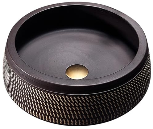 LXTEDJ Lavandino Ovale da Bagno Fatto a Mano, Lavabo da Appoggio, Lavatoio in Ceramica Vintage, Adatto a Bagni Moderni e Tradizionali, Senza Troppopieno, 40X38X16CM-001
