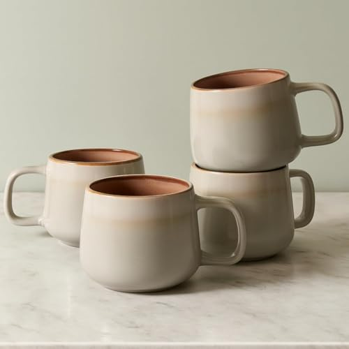 Ava Nord Large Ceramic Coffee Mugs Set of 4 | 16 oz Stoneware Coffee Cups | Lead-Free, Non-Toxic | Microwave and Dishwasher Safe | Comfortable Handle | Nordic Design for Tea, Cocoa, Latte | Sage Ash