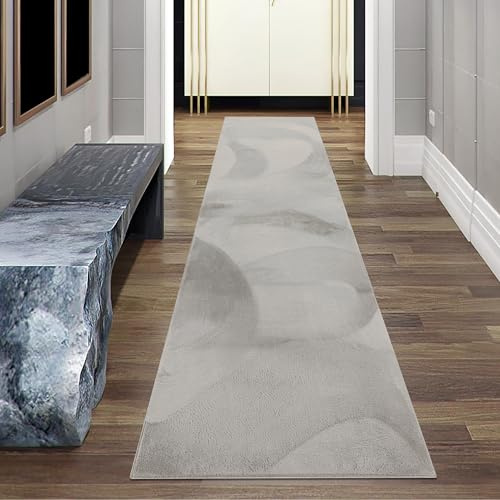 Teppich-Traum Kurzflor Teppich Modern Hasenfell-Optik Grau 80x300 cm | Samtig weich und pflegeleicht, rutschhemmend, formstabil, saugrobotergeeignet, allergikerfreundlich, OEKO-TEX geprüft