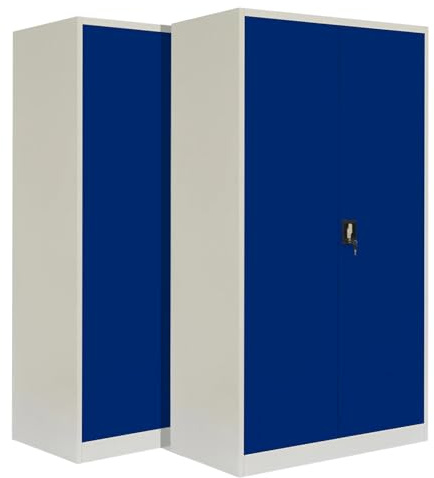2-Pack LagerZwei Mehrzweckschrank 195x100x50cm I Großer Metallschrank, 4 Fachböden I Aktenschrank, abschließbar I Robuster Allzweckschrank als Werkstattschrank & Büroschrank I Stahlschrank weiß-blau