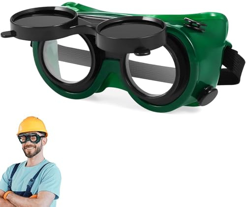 Gizmolet Klappbare Schweißerbrille, Schutzbrille, Kratzfeste Gläser, Schweißbrille, Augenschutz, Komfort für Brillenträger, Verstellbarem Band, Grün