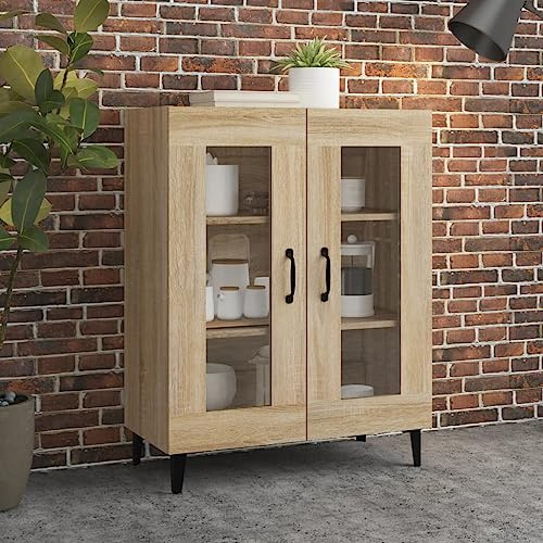 Teenpull Sideboard Sonoma-Eiche 69,5x34x90 cm, Holzwerkstoff, mit 2 Türen & Glasvitrine, Robustes Buffet für Wohnzimmer, Esszimmer & Küche, vielseitiger Stauraum