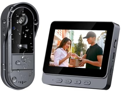 Timbre Inalámbrico 2.4G con Cámara 1080P, Videoportero Sin WiFi IP65, Visión Nocturna, Gran Angular 170°, Audio Bidireccional, Grabación Automática, Fácil Instalación