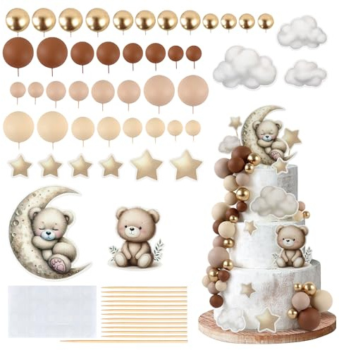 Blumomon 1 Set Der kleine Bär Torten Dekoration Braun Kugel Kuchen Dekoration Sterne Mond Cupcake Topper Kind Kartoon Bären Geburtstagsfeier Dusche Party Dekorations