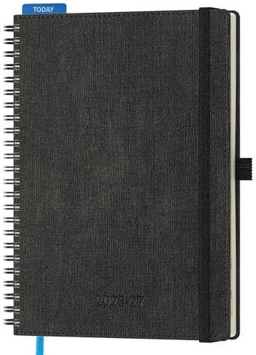 IN-LUXPRO Kalender 2026 2027, Wochenplaner Vertikal mit Spiralbindung | 18 Monate Terminplaner (Jul 2026 bis Dezember 2027) in A5 21,9x16,2CM, ausgestattet Monatsregister, Schwarz