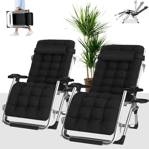 Faltbarer Loungesessel Verstellbar Sonnenliege mit Getränkehalter Outdoor Garten Liege 2-teiliges Set mit schwarzem Kissen Perfekt für Balkon und Wohnzimmer Entspannung