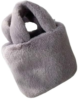 ZUGLQYSX fluffig tygväska axelväskor damer mjuk plysch handväska handväskor för kvinnor vinter kvinna liten fyrkantig tygväska, Grå, En storlek