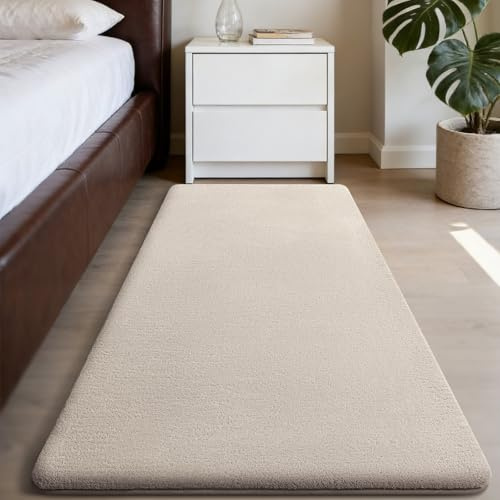 Homaxy Moderner Teppich Läufer Anti-Rutsch Kurzflor Matte, 60x100 cm | Flauschig Waschbarer Teppiche Kuscheliger Extra Weich fürs Flur Küche Eingang, Beige