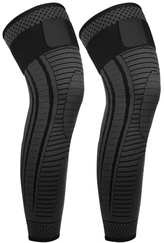 Ruilaibao Kniebandage Lang Kompression für Männer Damen Sport Kniestütze Enthält Verstellbarer Schultergurt für Basketball Bergsteigen Laufen Fitness Joggen 2 Stück (Schwarz, L)