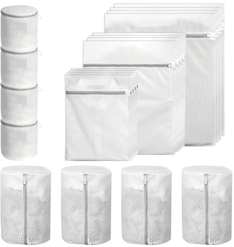 LDHHYH 20 stycken tvättpåse-set, tvättnät för tvättmaskin i 5 storlekar, tvättpåse med dragkedja för behå, underkläder, strumpor, tröjor, resor och fina kläder, grovt och fint nät
