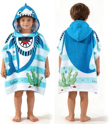 HTGWCG Toalla de Baño con Capucha de Niños, Shark Toalla de Playa de Microfibra Poncho Toalla Ultra Suave y Extra Grande para niñas y niños