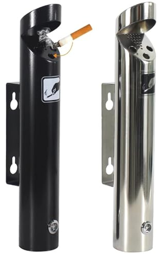 Wall Mounted Cigarette Bin, Stainless Steel Cylinder Ashtray with Lock and Smoke Vent, for Pub, Garden or Office