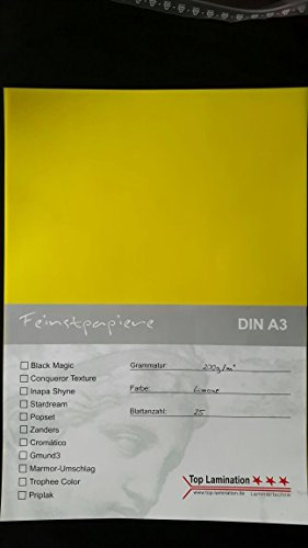25 Blatt DIN A3 Transparentpapier limone 200g/m² von Top Lamination - exzellente Durchsicht, sehr gute Qualität