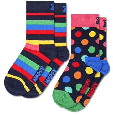 Happy Socks Stripe, färgglada och roliga, Strumpor för barn, Blå-Grön-Orange-Röd-Gul 2 par (4-6Y)