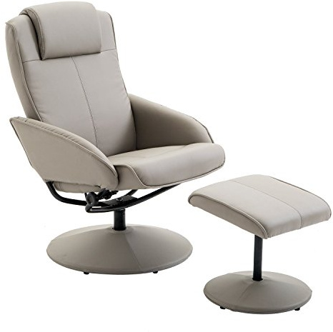 HOMCOM Poltrona Relax Reclinabile con Pouf Poggiapiedi Abbinato e Rivestimento in Finta pelle, 71x78x101cm, Grigia