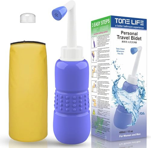 TONELIFE Travel Bidet-450 ml 15oz Portable Bidets Sprayer-Upside Down Squeeze Flusher Bottle-Momwasher Postpartum Clean-Personal Hygiene Care Portable Bidet for Travling,Kids,Puerpera,Eldery,Outdoor