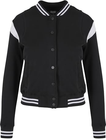 Urban Classics Damen Ladies Inset College Sweat Jacket Sweatjacke, Schwarz (Blk/Wht 00050), Small (Herstellergröße: S)