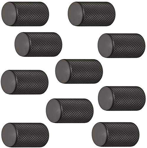 JUVA Aluminium Möbelknöpfe schwarz Schrank-Knöpfe Vintage für Schublade - H10049 | Möbelgriff schwarz matt | Design-Knopf zylindrisch Ø 17 mm | 10 Stück - Möbel-Knäufe rund mit Möbelschrauben