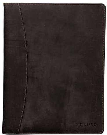 STILORD 'Vincent' Konferenzmappe Leder A4 braun Dokumentenmappe mit Ringmechanik 13,3 Zoll Schreibmappe Aktenmappe Ringbuch umlaufender Reißverschluss, Farbe:dunkel - braun