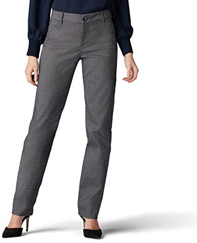 Wrinkle Free Relaxed Fit Straight Leg Pant, 12, Black/White Rockhill Plaid