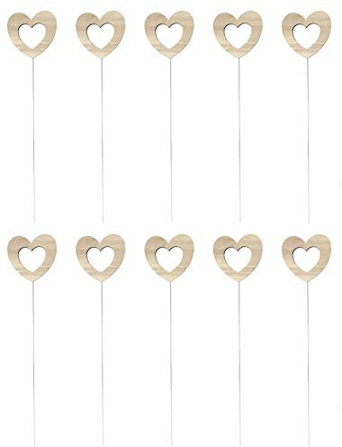 DARO DEKO Blumen-Stecker Herz braun mit Metallstab 10 Stück