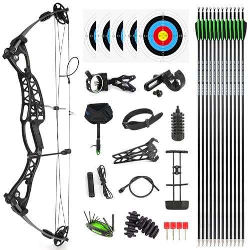 SHARROW Bågskytte Compoundbåge och Pilar Sammansatt Båge 40-60LBS Justerbar Aluminium Compound Båge och Pil Vuxen Jaktbåge med Alla Bågtillbehör och Kolpilar för Utomhus Jakt (Typ 2:Svart)