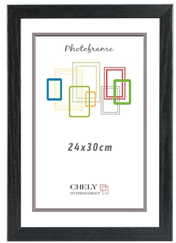 CHELY INTERMARKET | Marco de Fotos MOD-254 Hecho de Madera, Ancho de moldura 2cm con Acabado minimalista. Cuadro ideal para enmarcar títulos y certificados (Negro, 24x30cm)