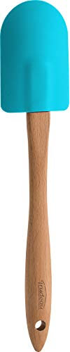 Trudeau Spatule de cuisine en silicone en forme de cuillère avec manche en bois. Couleur bleu, longueur totale 30,5 cm. Résistant jusqu'à 220 °C. Apte pour le lave-vaisselle. Spatule à Pâtisserie