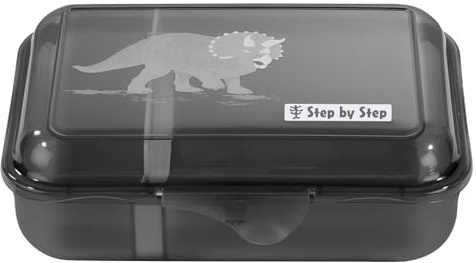 Step by Step Lunchbox „Dino Tres“, schwarz, mit Trennwand und Klickverschluss, spülmaschinenfest, BPA-frei, für Schule und Kindergarten, für Jungen, 0,9 Liter