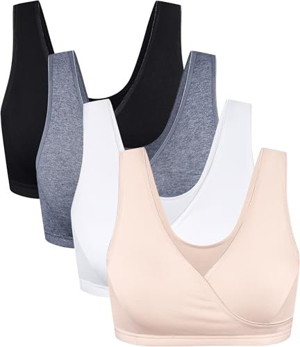 CAKYE 4 Pack Nursing Bras for Breastfeeding Maternity Cotton Sleep Bralette