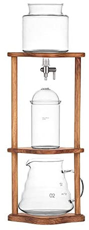 Ice Drip Cold Brew Coffee Maker,600ml Household Cold Dripper Coffee Maker,Wooden Cold Brew Coffee Tower for Home Office Cafe