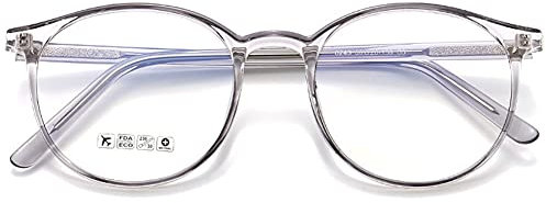 KOOSUFA Blaulichtfilter Brille Retro Rund Ultra Licht TR90 Brillengestelle Anti Blaulicht Brillen Ohne Sehstärke Damen Computerbrille Gaming Brille Anti Müdigkeit mit Etui (Durchsichtig Grau)